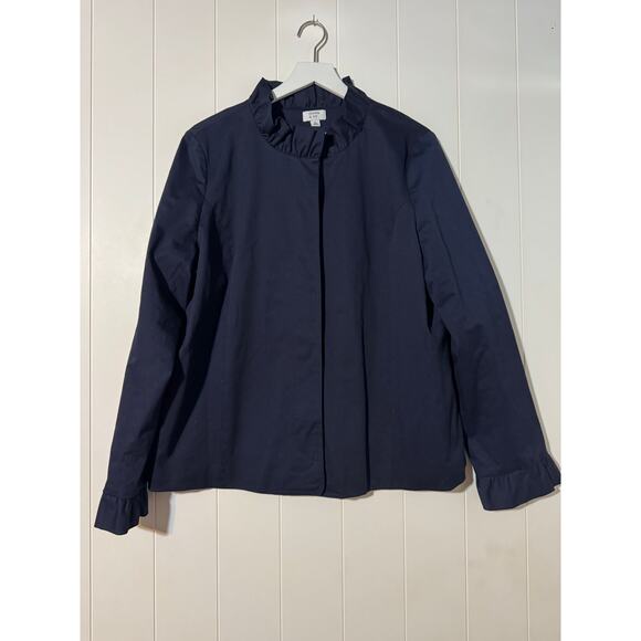 Crown & Ivy · XL · Cotton Blend · Ruffle Collar Swing Jacket · Navy Blue - Picture 3 of 8